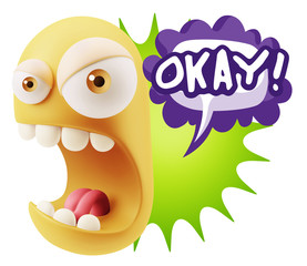 Fototapete - 3d Rendering Angry Character Emoji saying Okay with Colorful Spe