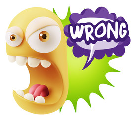 Poster - 3d Rendering Angry Character Emoji saying Wrong with Colorful Sp