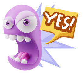 Fototapete - 3d Rendering Angry Character Emoji saying Yes with Colorful Spee