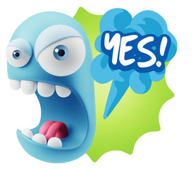 Fototapete - 3d Rendering Angry Character Emoji saying Yes with Colorful Spee