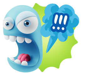 Poster - 3d Rendering Angry Character Emoji saying !!! with Colorful Spee