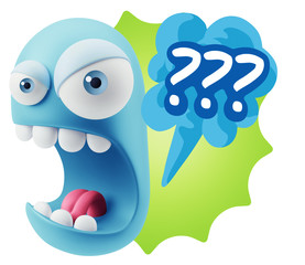 Poster - 3d Rendering Angry Character Emoji saying ??? with Colorful Spee
