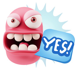Fototapete - 3d Rendering Angry Character Emoji saying Yes with Colorful Spee