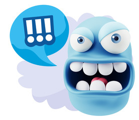 Poster - 3d Rendering Angry Character Emoji saying !!! with Colorful Spee