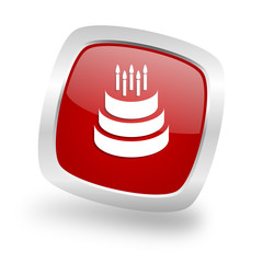 Leinwandbilder - cake square red glossy chrome silver metallic web icon