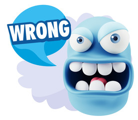 Poster - 3d Rendering Angry Character Emoji saying Wrong with Colorful Sp