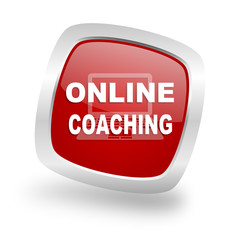 Fototapete - online coaching square red glossy chrome silver metallic web icon