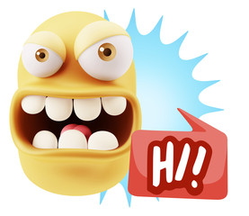 Poster - 3d Rendering Angry Character Emoji saying Hi with Colorful Speec