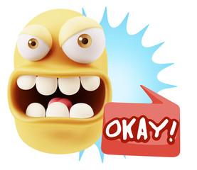 Fototapete - 3d Rendering Angry Character Emoji saying Okay with Colorful Spe