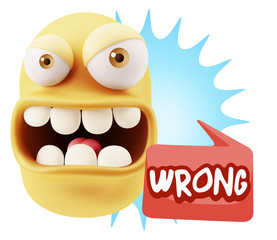 Poster - 3d Rendering Angry Character Emoji saying Wrong with Colorful Sp