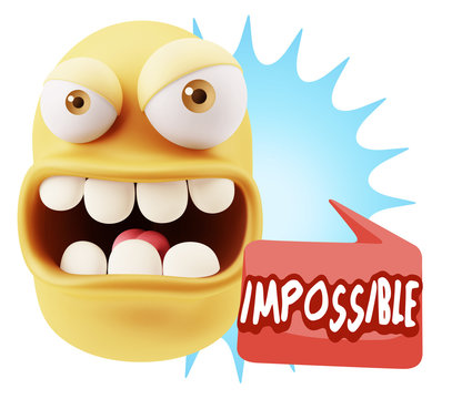 3d Rendering Angry Character Emoji saying Impossible with Colorf
