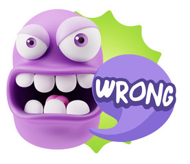 Poster - 3d Rendering Angry Character Emoji saying Wrong with Colorful Sp