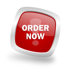 Aufkleber - order now square red glossy chrome silver metallic web icon