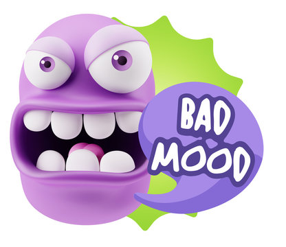 3d Rendering Angry Character Emoji saying Bad Mood with Colorful