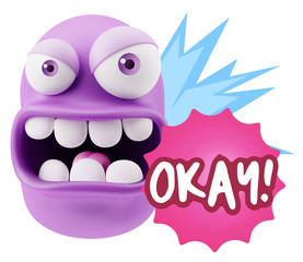Fototapete - 3d Rendering Angry Character Emoji saying Okay with Colorful Spe