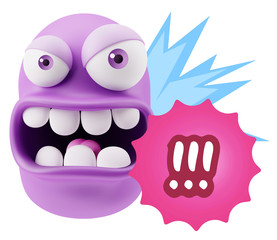 Fototapete - 3d Rendering Angry Character Emoji saying !!! with Colorful Spee