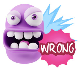 Poster - 3d Rendering Angry Character Emoji saying Wrong with Colorful Sp