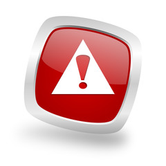 Aufkleber - exclamation sign square red glossy chrome silver metallic web icon