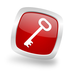 Fototapete - key square red glossy chrome silver metallic web icon