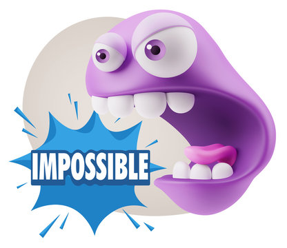 3d Rendering Angry Character Emoji saying Impossible with Colorf
