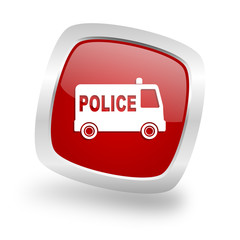Poster - police square red glossy chrome silver metallic web icon