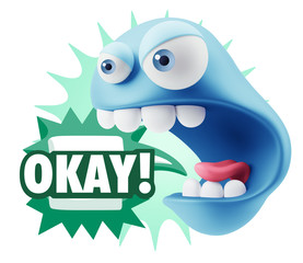 Fototapete - 3d Rendering Angry Character Emoji saying Okay with Colorful Spe