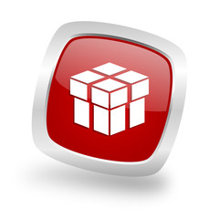 Fototapete - box square red glossy chrome silver metallic web icon
