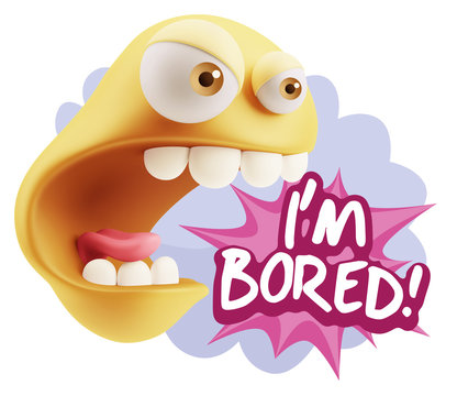 3d Rendering Angry Character Emoji saying I'm Bored with Colorfu