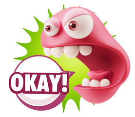 Fototapete - 3d Rendering Angry Character Emoji saying Okay with Colorful Spe