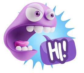 Fototapete - 3d Rendering Angry Character Emoji saying Hi with Colorful Speec