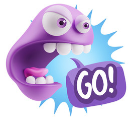Poster - 3d Rendering Angry Character Emoji saying Go with Colorful Speec