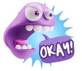 Fototapete - 3d Rendering Angry Character Emoji saying Okay with Colorful Spe