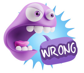 Poster - 3d Rendering Angry Character Emoji saying Wrong with Colorful Sp