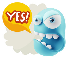 Fototapete - 3d Rendering Angry Character Emoji saying Yes with Colorful Spee