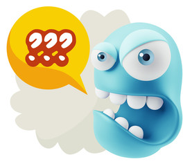 Poster - 3d Rendering Angry Character Emoji saying ??? with Colorful Spee