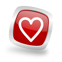 Poster - heart square red glossy chrome silver metallic web icon