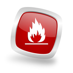 Poster - flame square red glossy chrome silver metallic web icon
