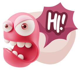 Poster - 3d Rendering Angry Character Emoji saying Hi with Colorful Speec