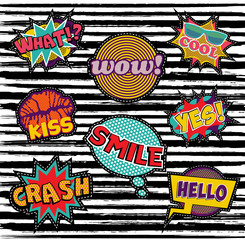set of embroidery text patch with pop art elements