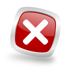 Poster - cancel square red glossy chrome silver metallic web icon
