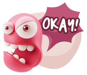 Fototapete - 3d Rendering Angry Character Emoji saying Okay with Colorful Spe