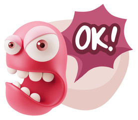 Fototapete - 3d Rendering Angry Character Emoji saying OK with Colorful Speec