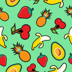 Wall Mural - Fruit seamless background with cartoon designs
