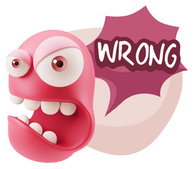 Poster - 3d Rendering Angry Character Emoji saying Wrong with Colorful Sp