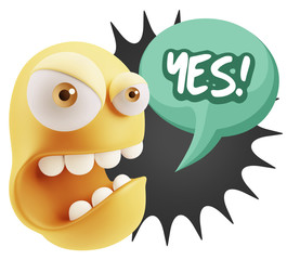 Fototapete - 3d Rendering Angry Character Emoji saying Yes with Colorful Spee