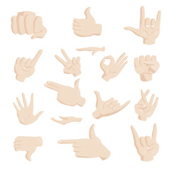 Poster - Hand gesture icons set in cartoon style. Finger language set collection vector illustration