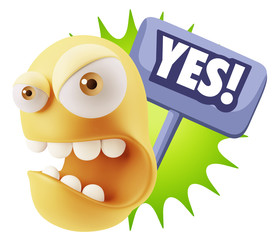 Fototapete - 3d Rendering Angry Character Emoji saying Yes with Colorful Spee