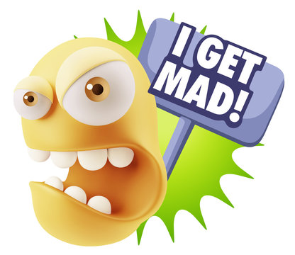 3d Rendering Angry Character Emoji saying I Get Mad with Colorfu