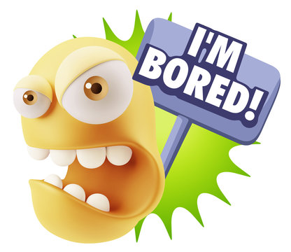 3d Rendering Angry Character Emoji saying I'm Bored with Colorfu