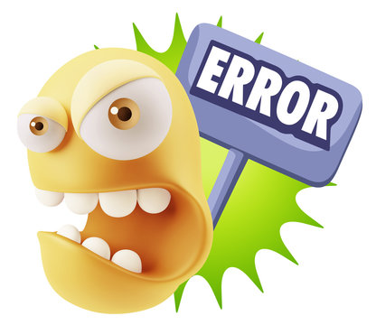 3d Rendering Angry Character Emoji saying Error with Colorful Sp